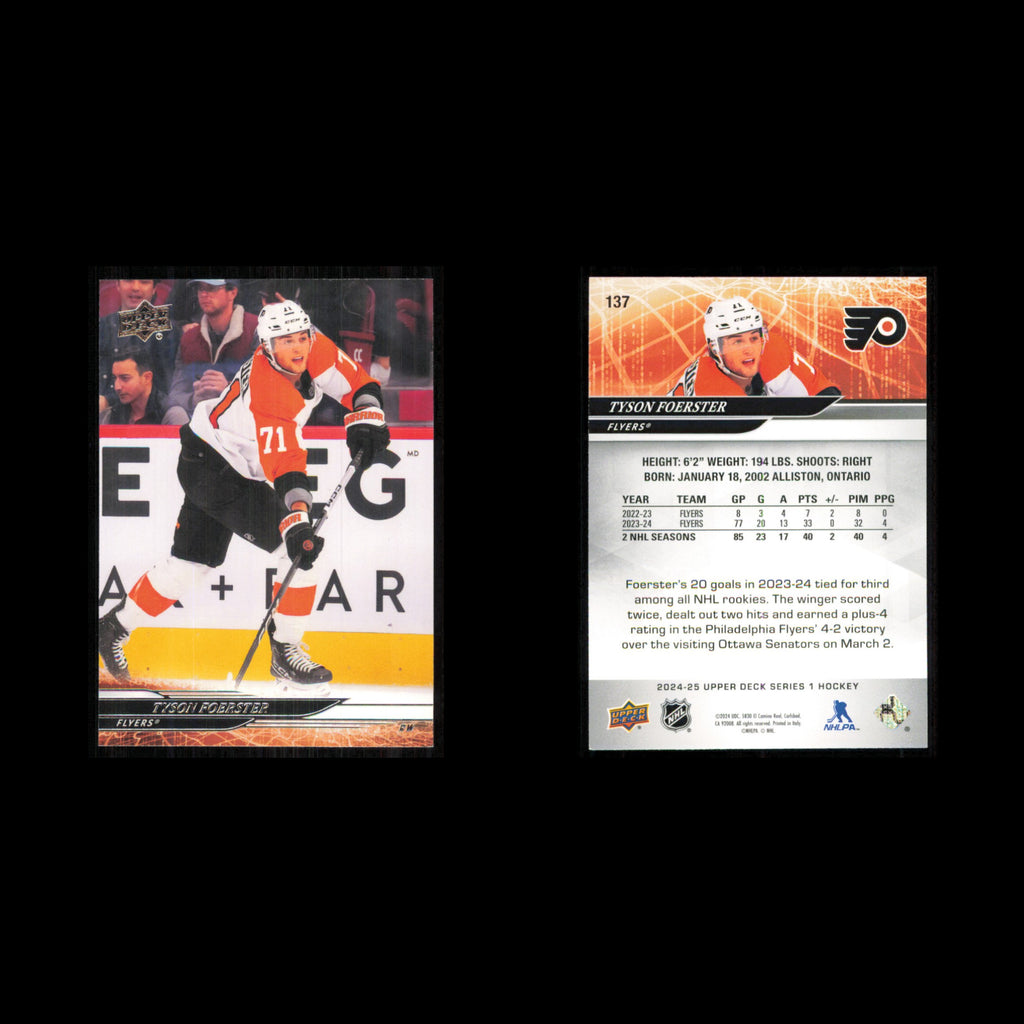 Tyson Foerster #137 2024 Upper Deck Philadelphia Flyers Hockey Card NHL NM