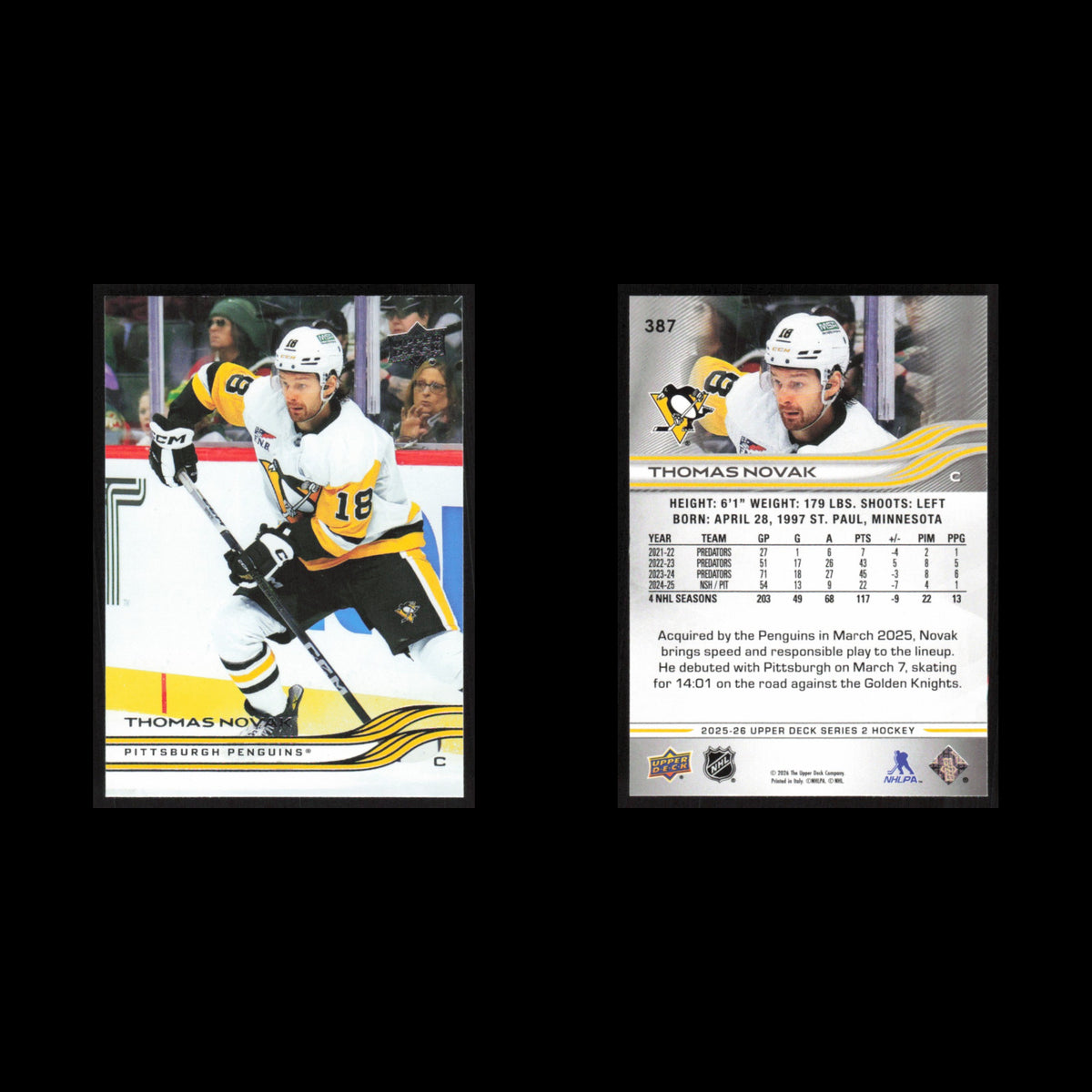 Thomas Novak #387 2025 Upper Deck Pittsburgh Penguins Hockey Card NHL NM