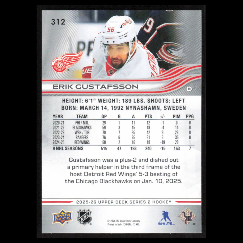 Erik Gustafsson #312 2025 Upper Deck Detroit Red Wings Hockey Card NHL NM