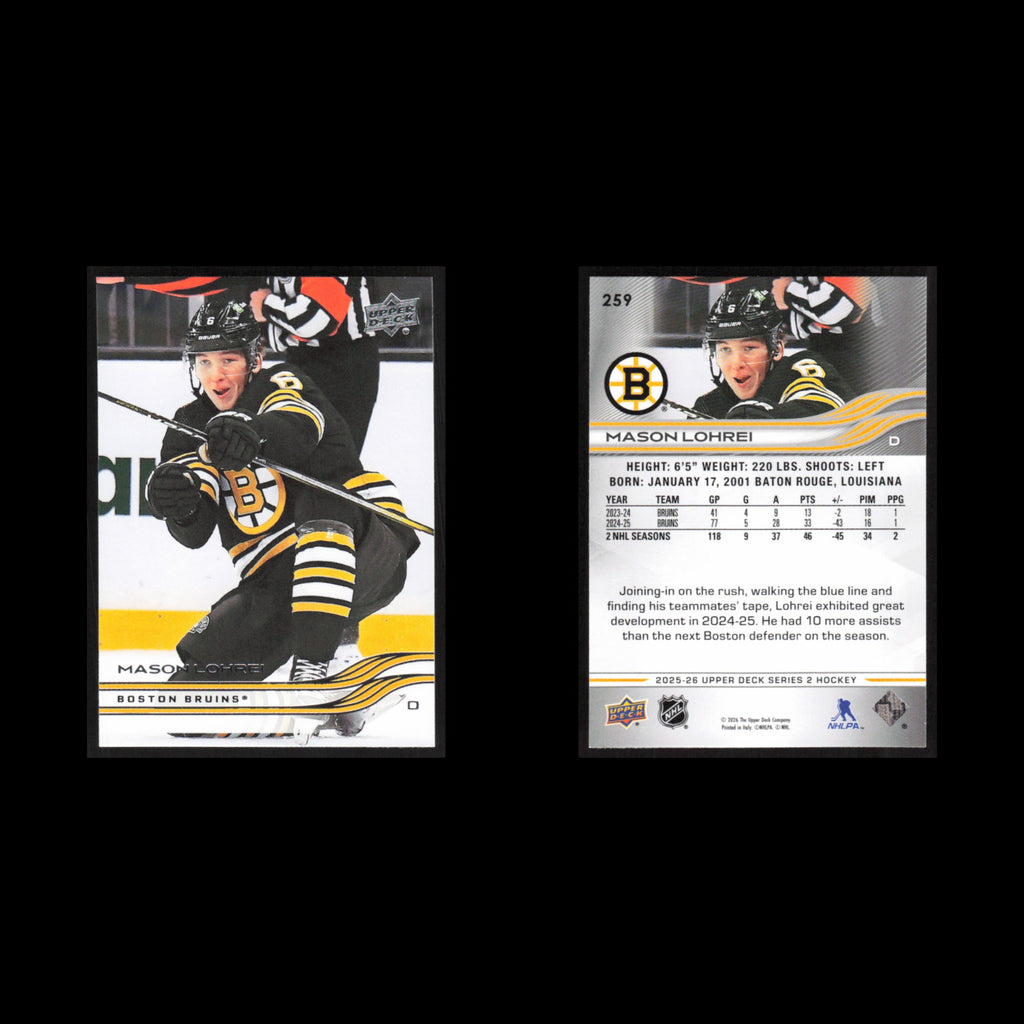 Mason Lohrei #259 2025 Upper Deck Boston Bruins Hockey Card NHL NM
