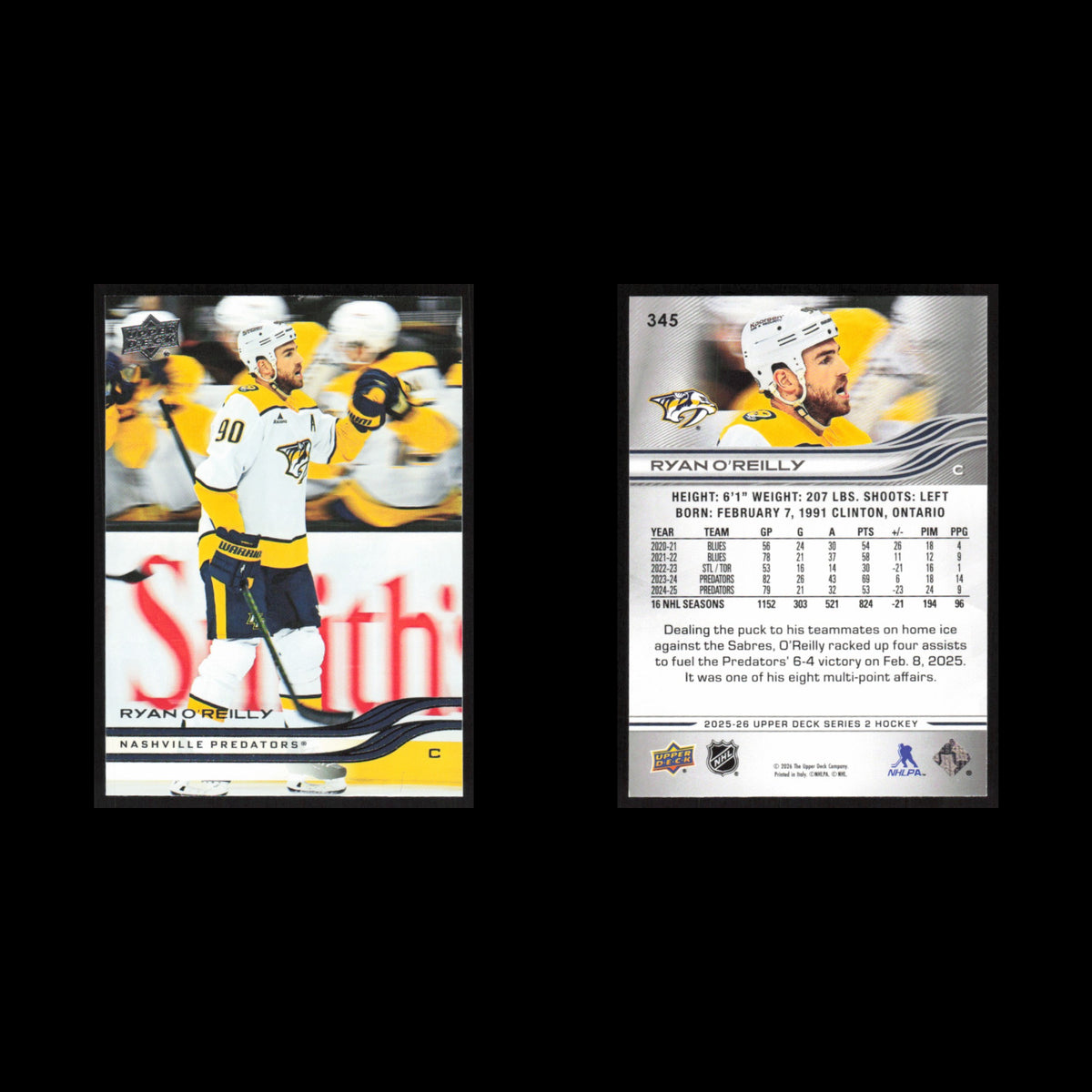 Ryan OReilly #345 2025 Upper Deck Nashville Predators Hockey Card NHL NM