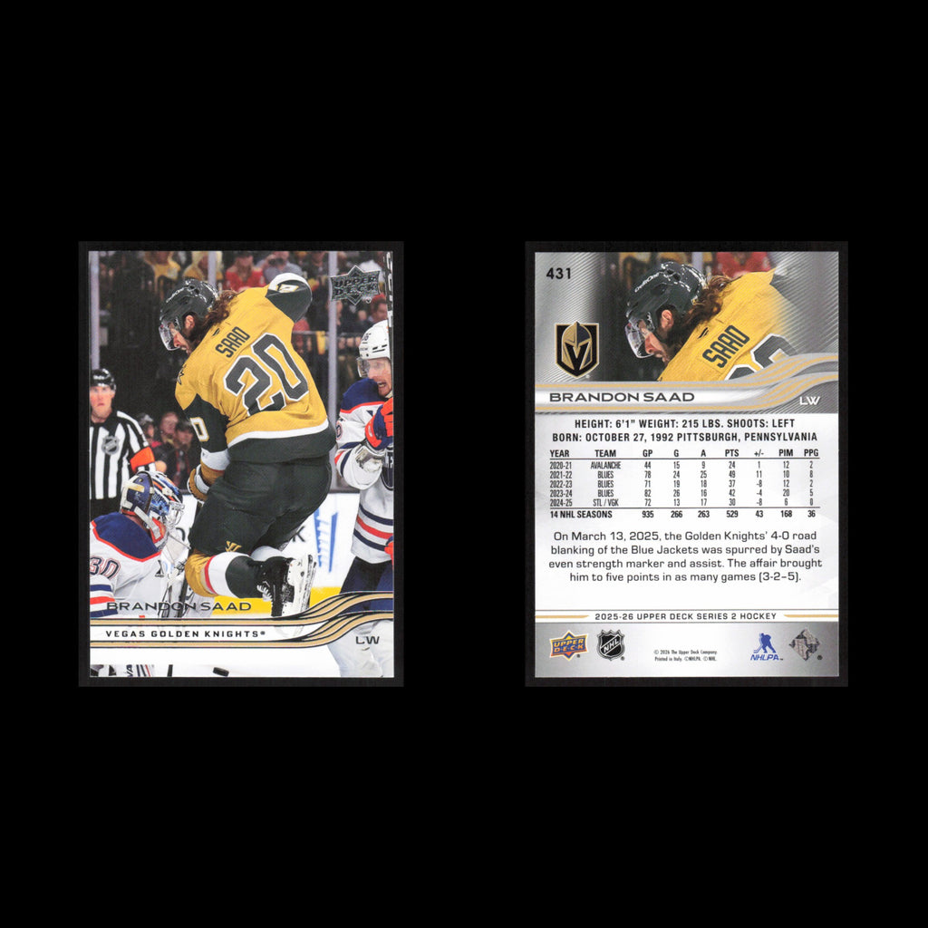 Brandon Saad #431 2025 Upper Deck Vegas Golden Knights Hockey Card NHL NM