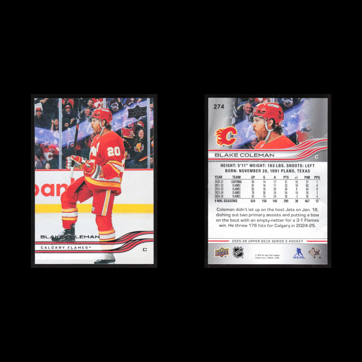 Blake Coleman #274 2025 Upper Deck Calgary Flames Hockey Card NHL NM