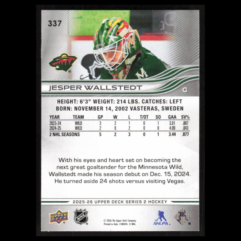 Jesper Wallstedt #337 2025 Upper Deck Minnesota Wild Hockey Card NHL NM