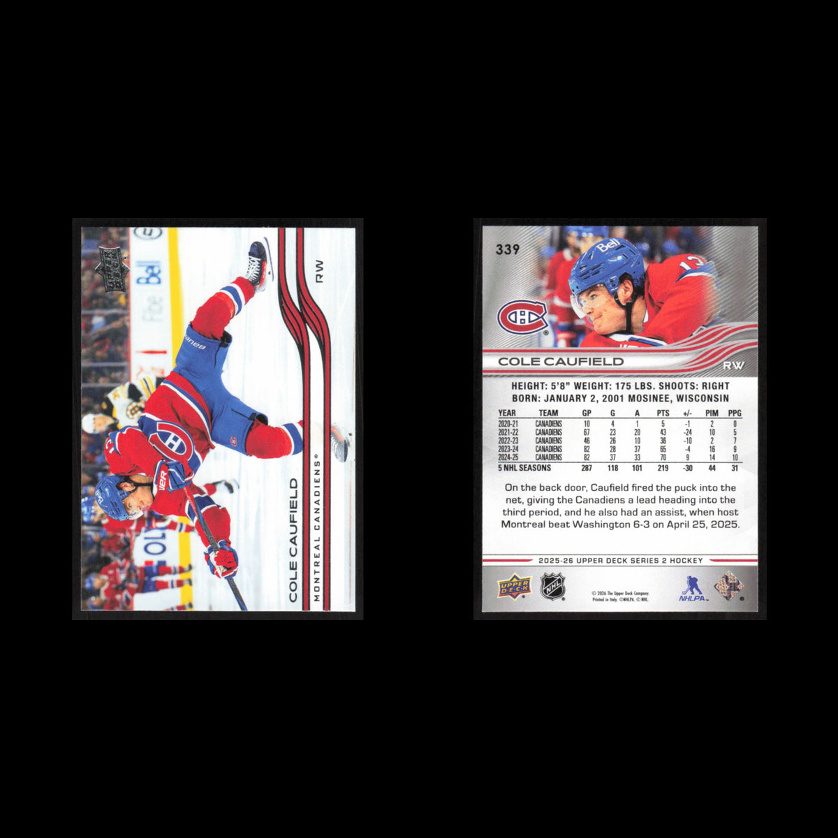 Cole Caufield #339 2025 Upper Deck Montreal Canadiens Hockey Card NHL NM