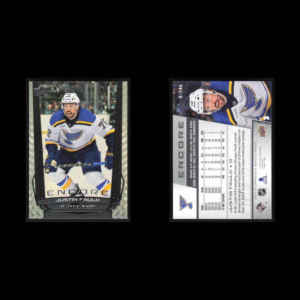Justin Faulk #E-146 2025 Upper Deck Encore St. Louis Blues Hockey Card NHL NM