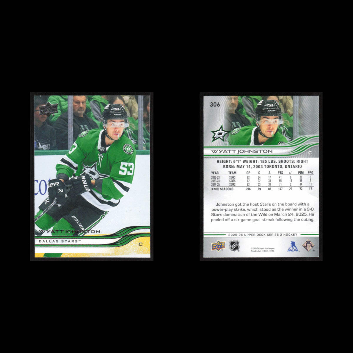 Wyatt Johnston #306 2025 Upper Deck Dallas Stars Hockey Card NHL NM