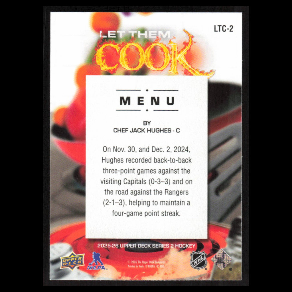 Jack Hughes #LTC-2 2025 Upper Deck Let Them Cook New Jersey Devils Hockey Card