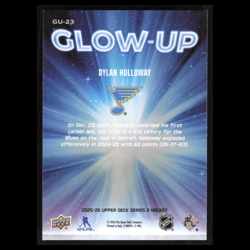 Dylan Holloway #GU-23 2025 Upper Deck Glow Up St. Louis Blues Hockey Card NHL NM