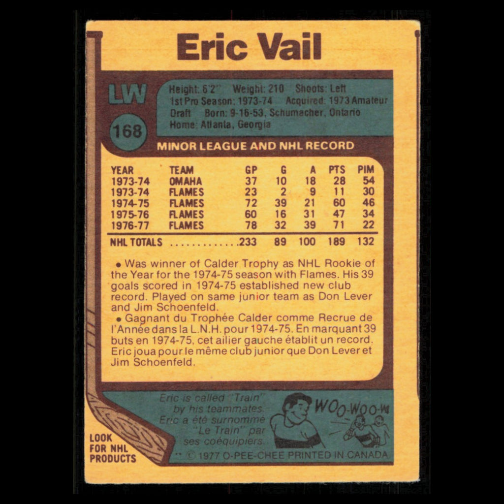 Eric Vail #168 1977 O-Pee-Chee Atlanta Flames Hockey Card NHL NM