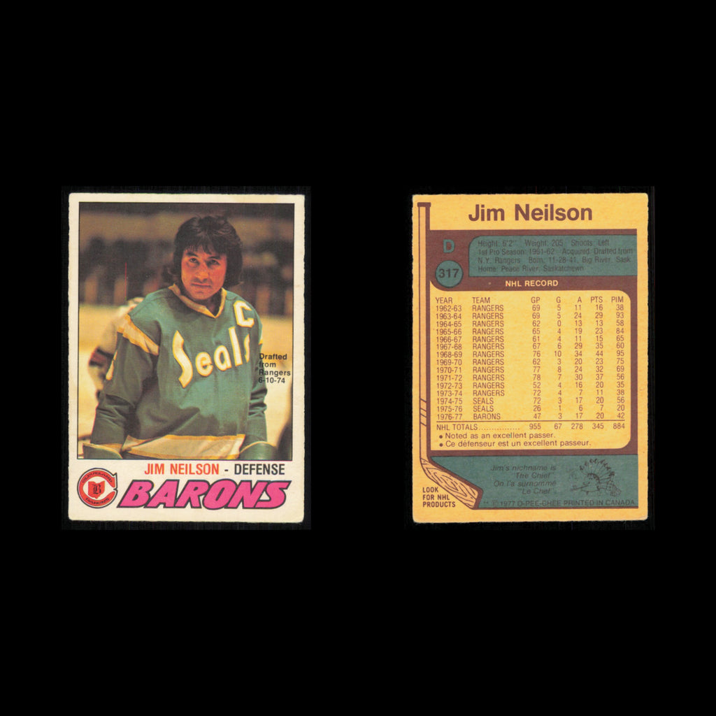 Jim Neilson #317 1977 O-Pee-Chee Cleveland Barons Hockey Card NHL NM