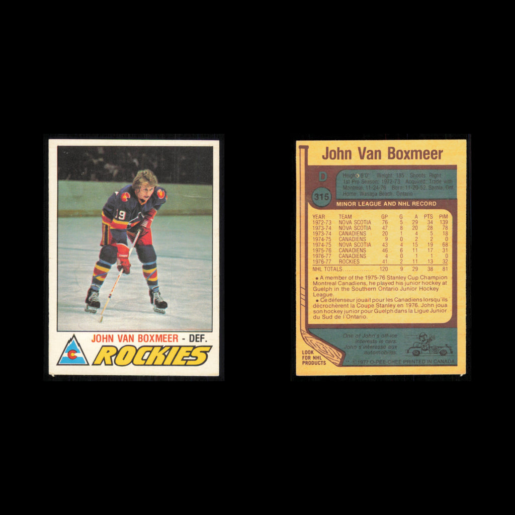 John Van Boxmeer #315 1977 O-Pee-Chee Colorado Rockies Hockey Card NHL NM