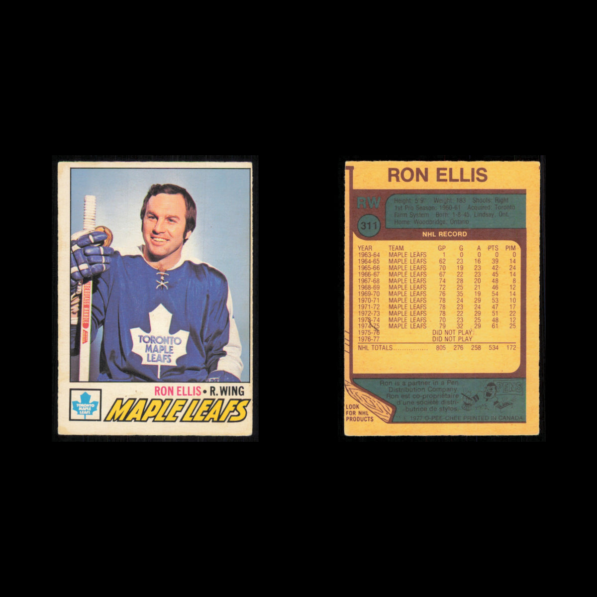 Ron Ellis #311 1977 O-Pee-Chee Toronto Maple Leafs Hockey Card NHL NM