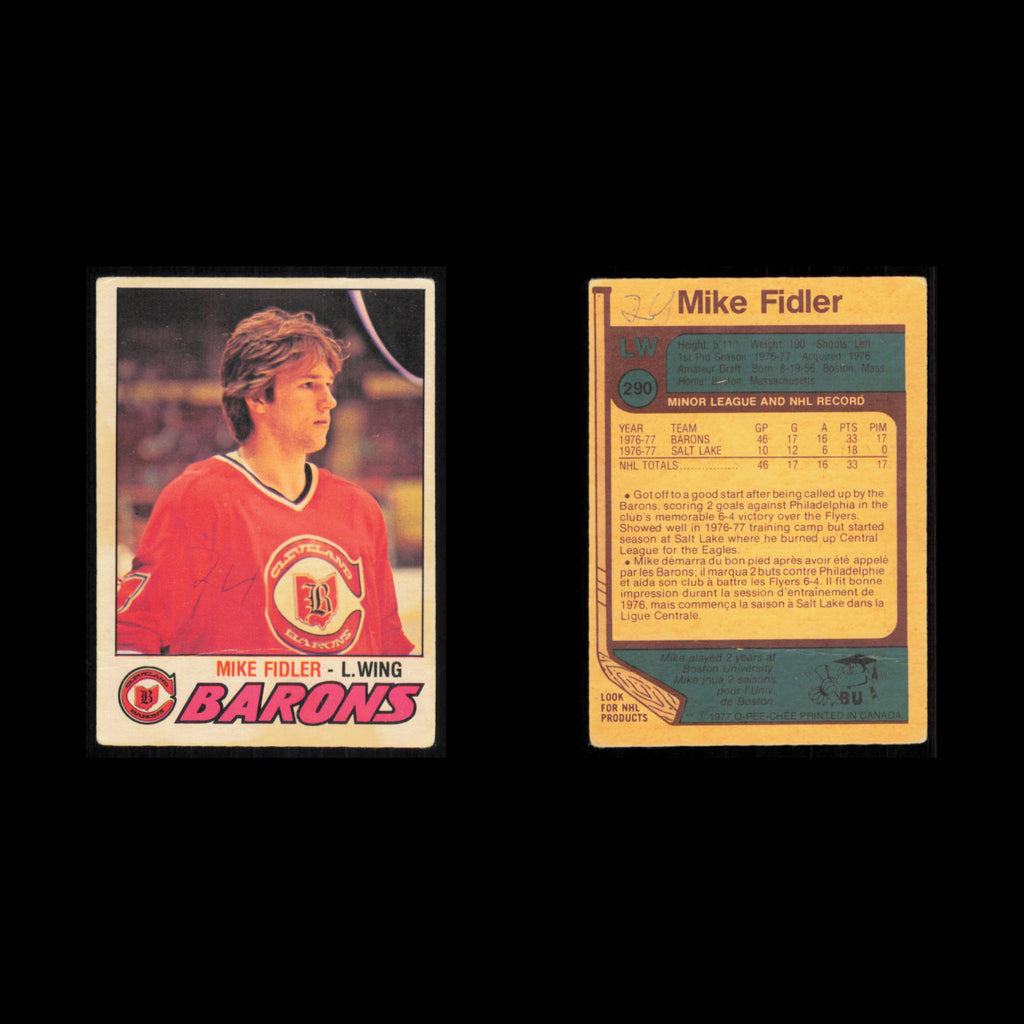 Mike Fidler Rookie #290 1977 O-Pee-Chee Cleveland Barons Hockey Card NHL NM