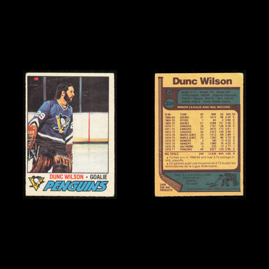 Dunc Wilson #224 1977 O-Pee-Chee Pittsburgh Penguins Hockey Card NHL NM