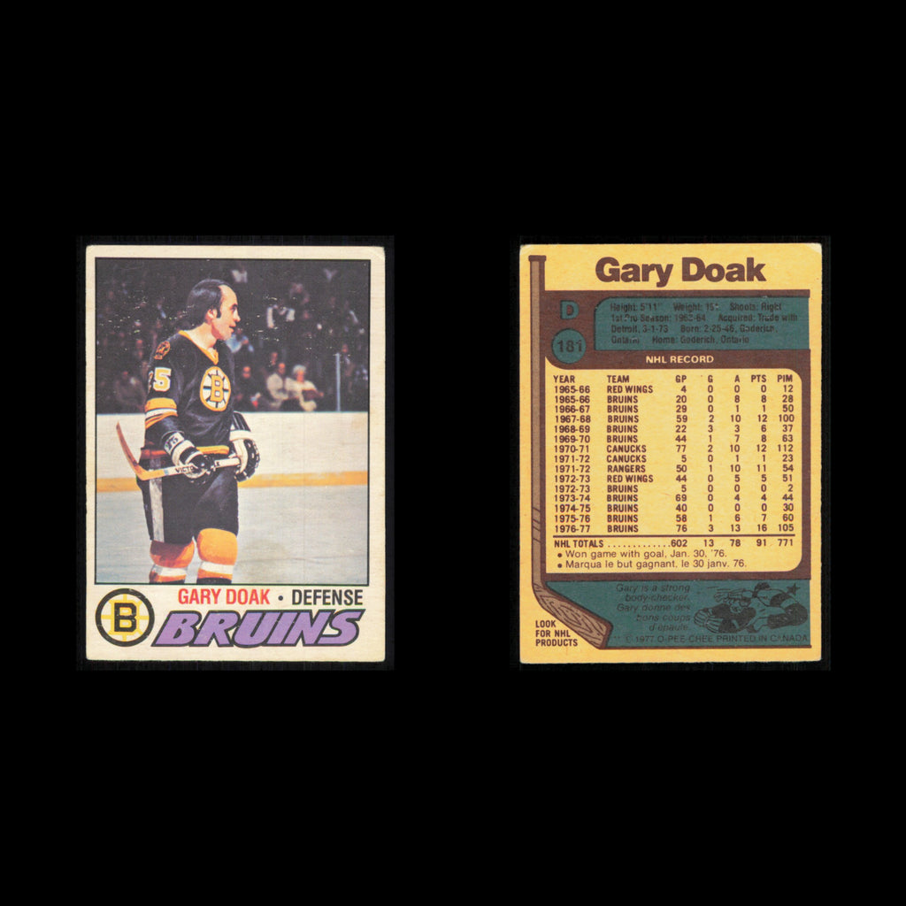 Gary Doak #181 1977 O-Pee-Chee Boston Bruins Hockey Card NHL NM