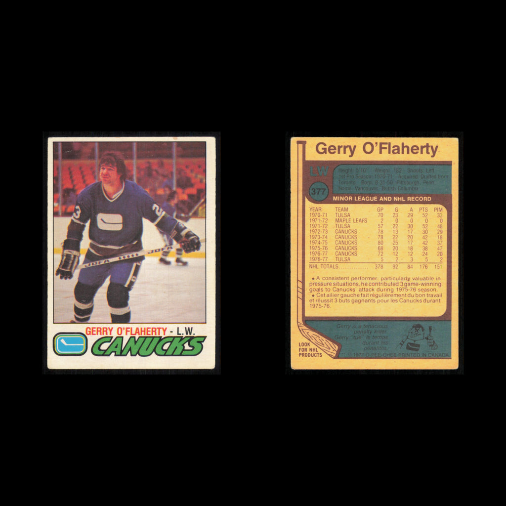Gerry OFlaherty #377 1977 O-Pee-Chee Vancouver Canucks Hockey Card NHL NM