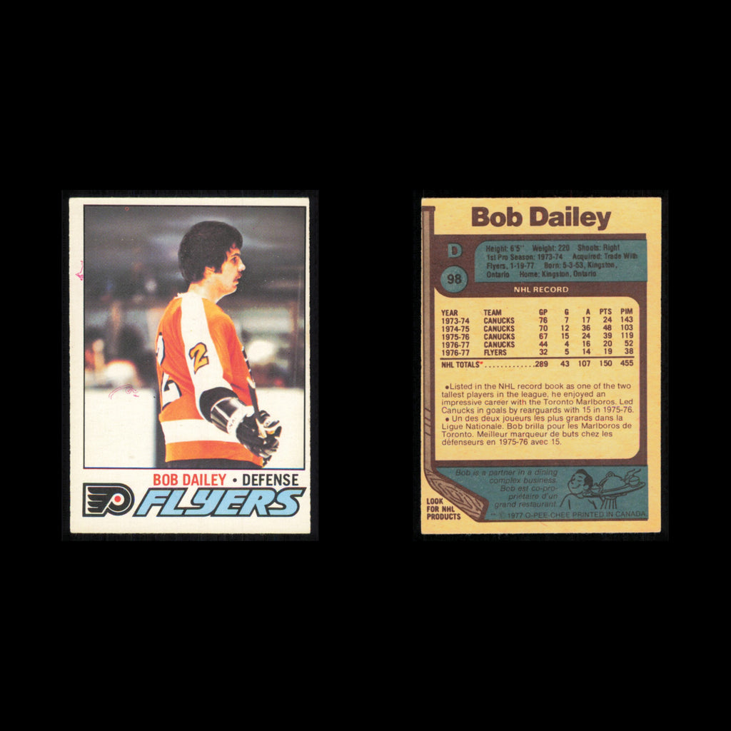 Bob Dailey #98 1977 O-Pee-Chee Philadelphia Flyers Hockey Card NHL NM