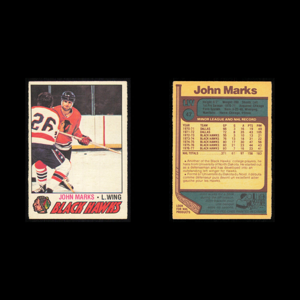 John Marks #47 1977 O-Pee-Chee Chicago Blackhawks Hockey Card NHL NM