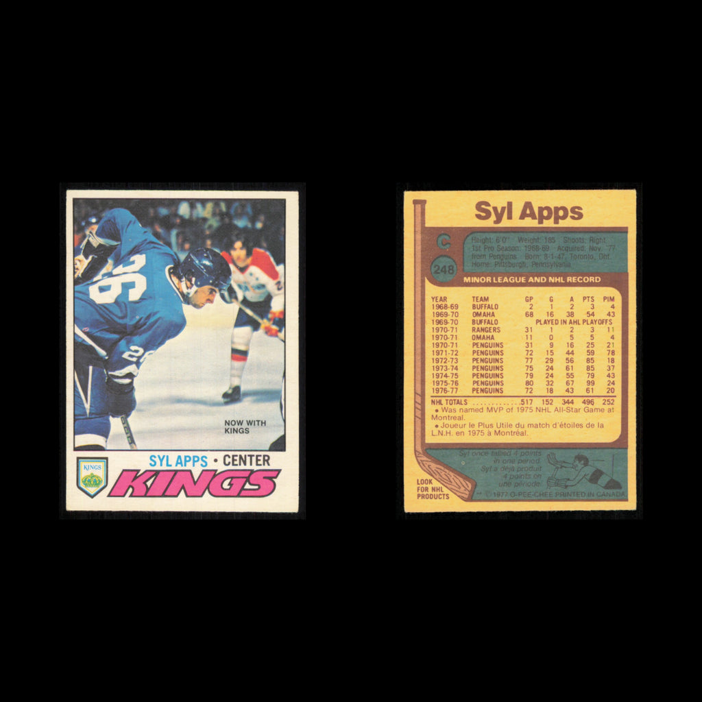 Syl Apps Jr. #248 1977 O-Pee-Chee Los Angeles Kings Hockey Card NHL NM