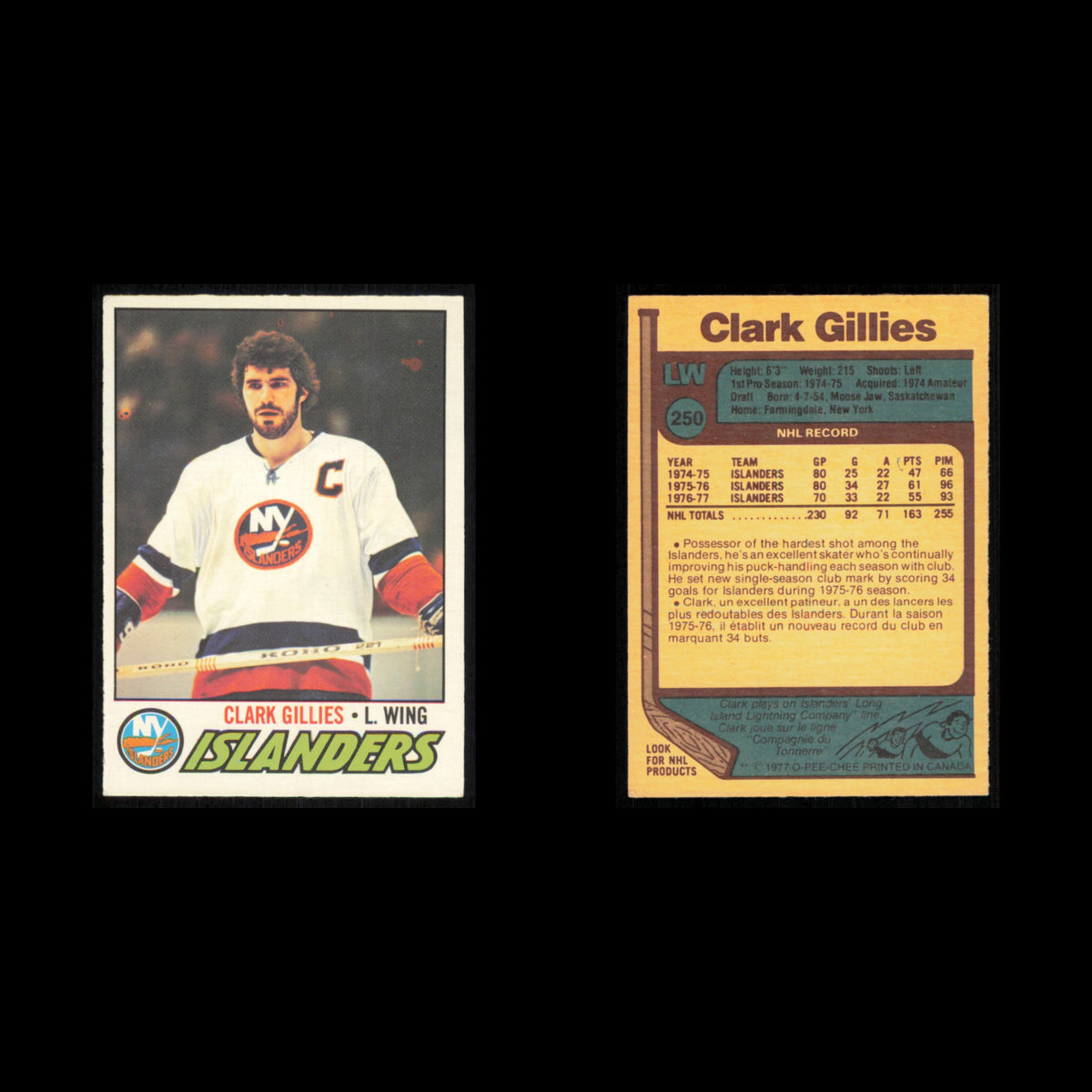 Clark Gillies #250 1977 O-Pee-Chee New York Islanders Hockey Card NHL NM