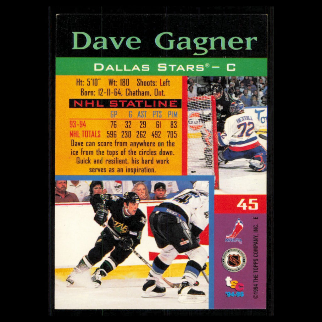 Dave Gagner #45 1994 Topps Stadium Club Super Teams Stanley Cup Collection Card