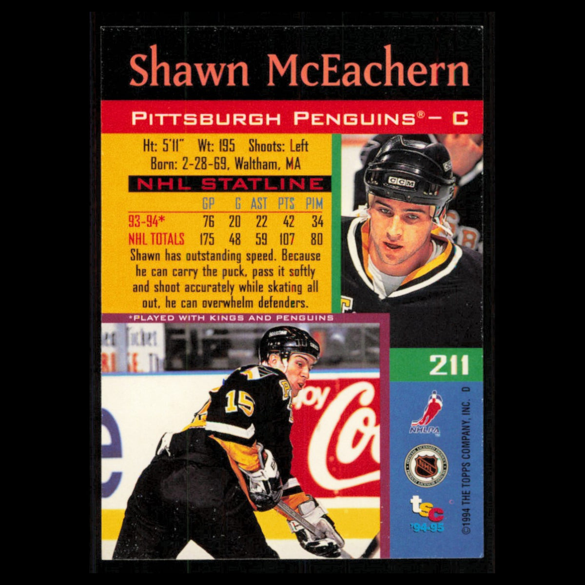 Shawn McEachern #211 1994 Topps Stadium Club Super Teams Stanley Cup Collection