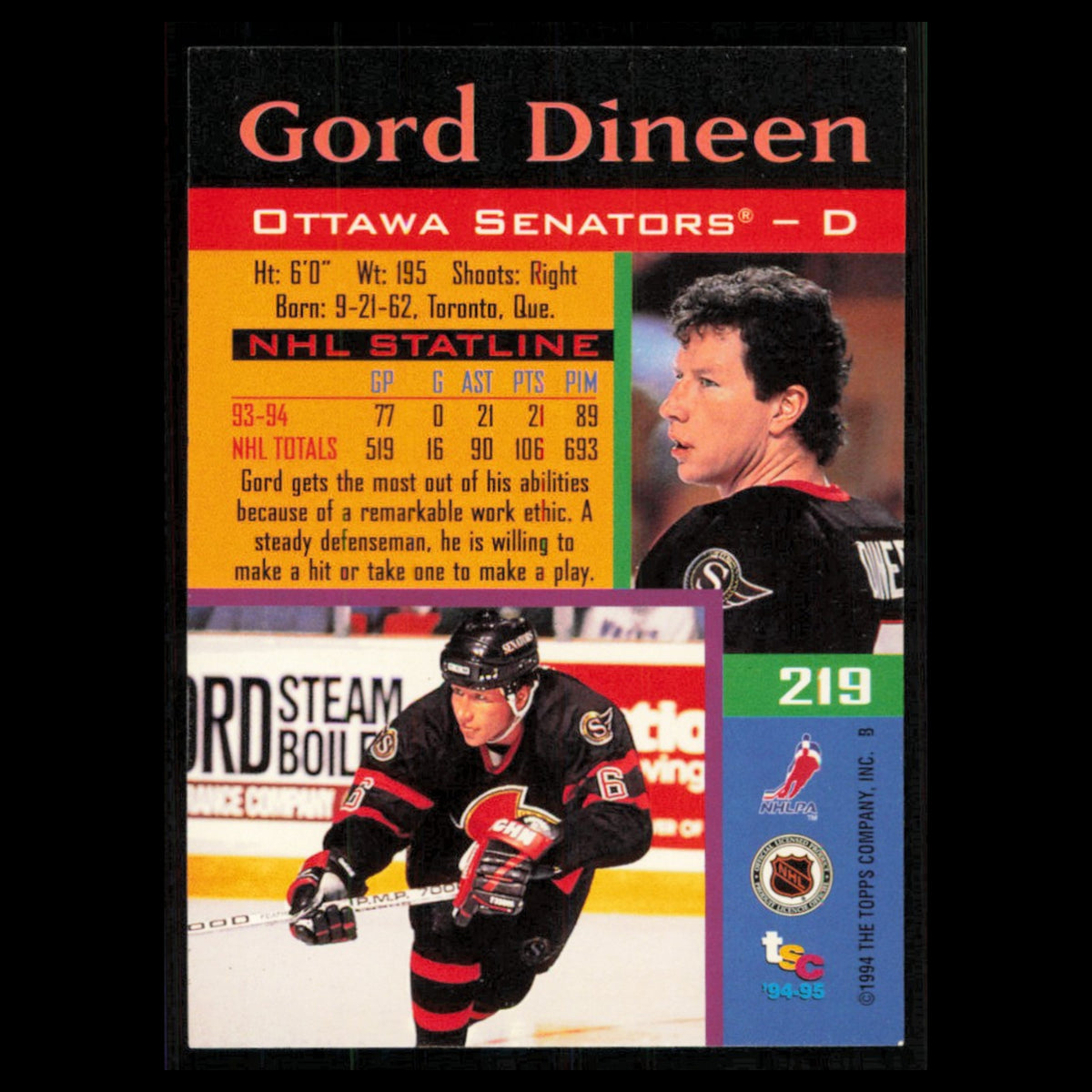 Gord Dineen #219 1994 Topps Stadium Club Super Teams Stanley Cup Collection Card