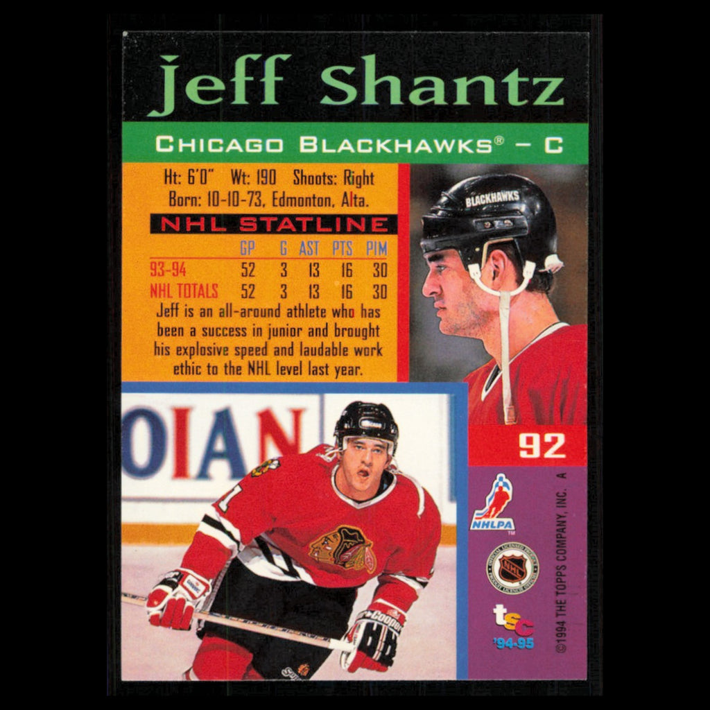 Jeff Shantz #92 1994 Topps Stadium Club Super Teams Stanley Cup Collection Card