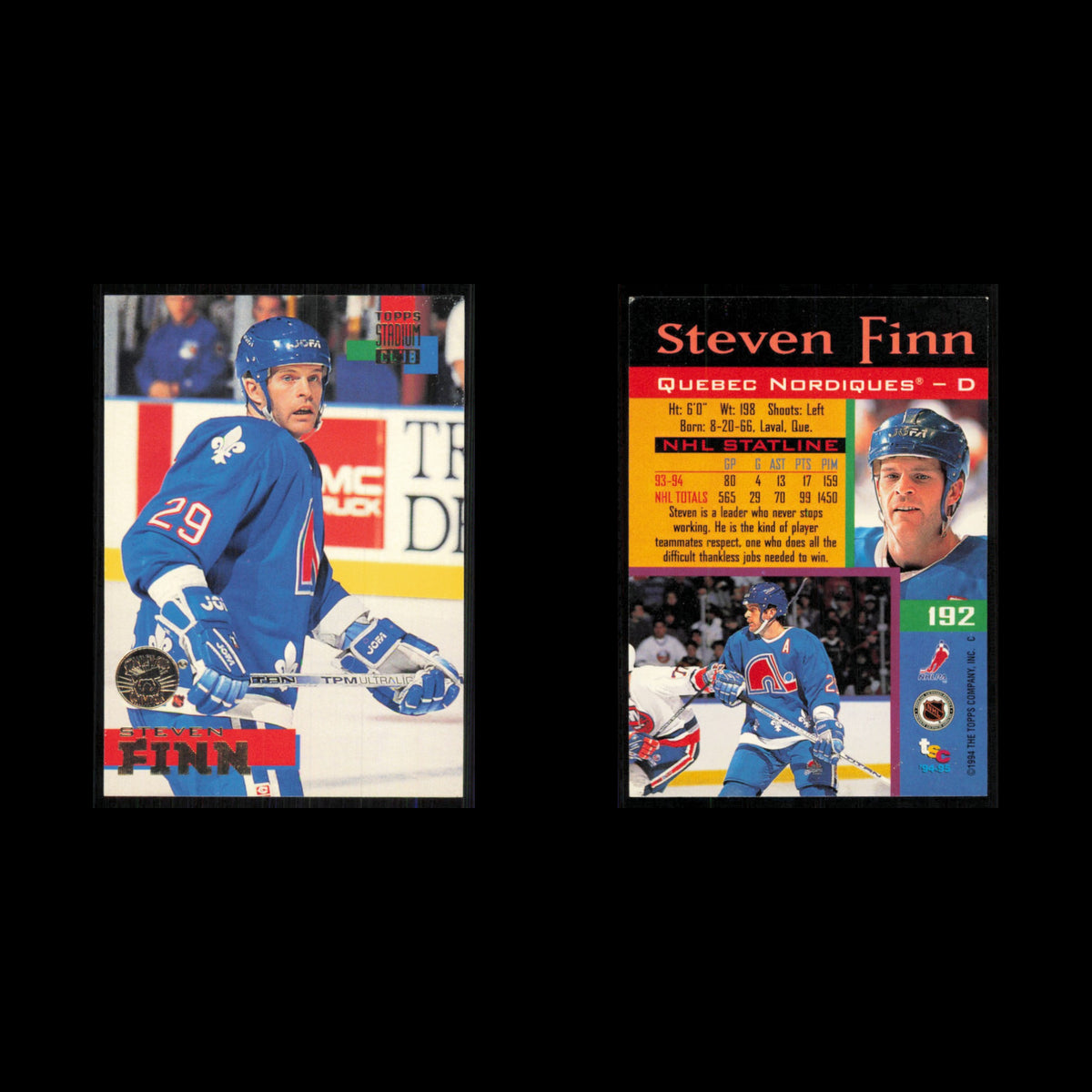 Steven Finn #192 1994 Topps Stadium Club Super Teams Stanley Cup Collection Card