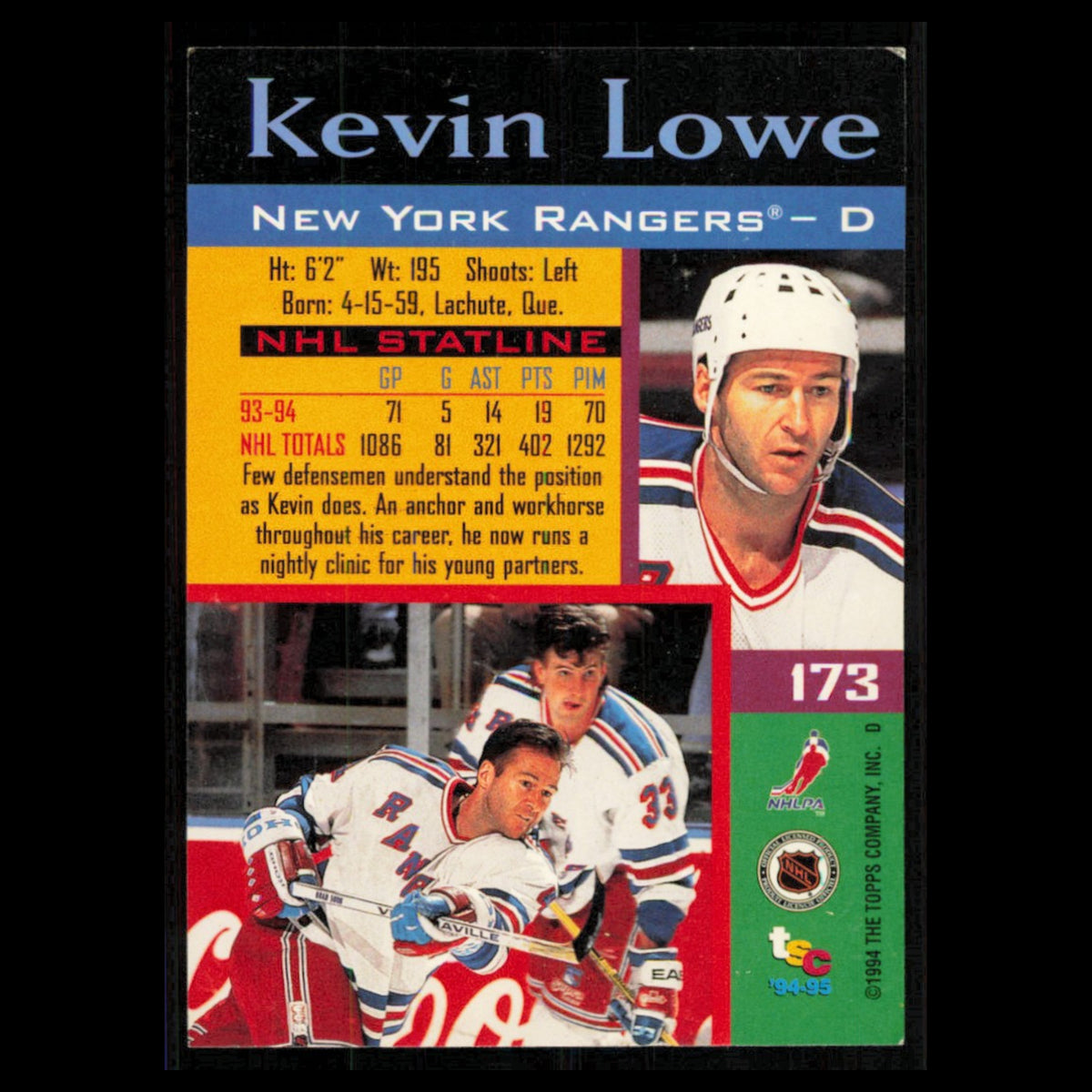 Kevin Lowe #173 1994 Topps Stadium Club Super Teams Stanley Cup Collection Card