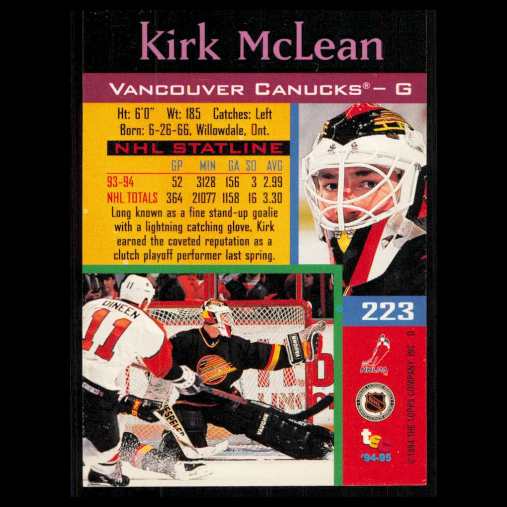 Kirk McLean #223 1994 Topps Stadium Club Super Teams Stanley Cup Collection Card