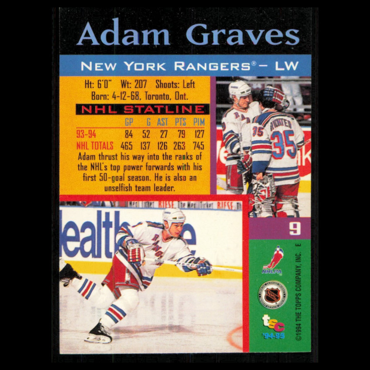 Adam Graves #9 1994 Topps Stadium Club Super Teams Stanley Cup Collection Hockey