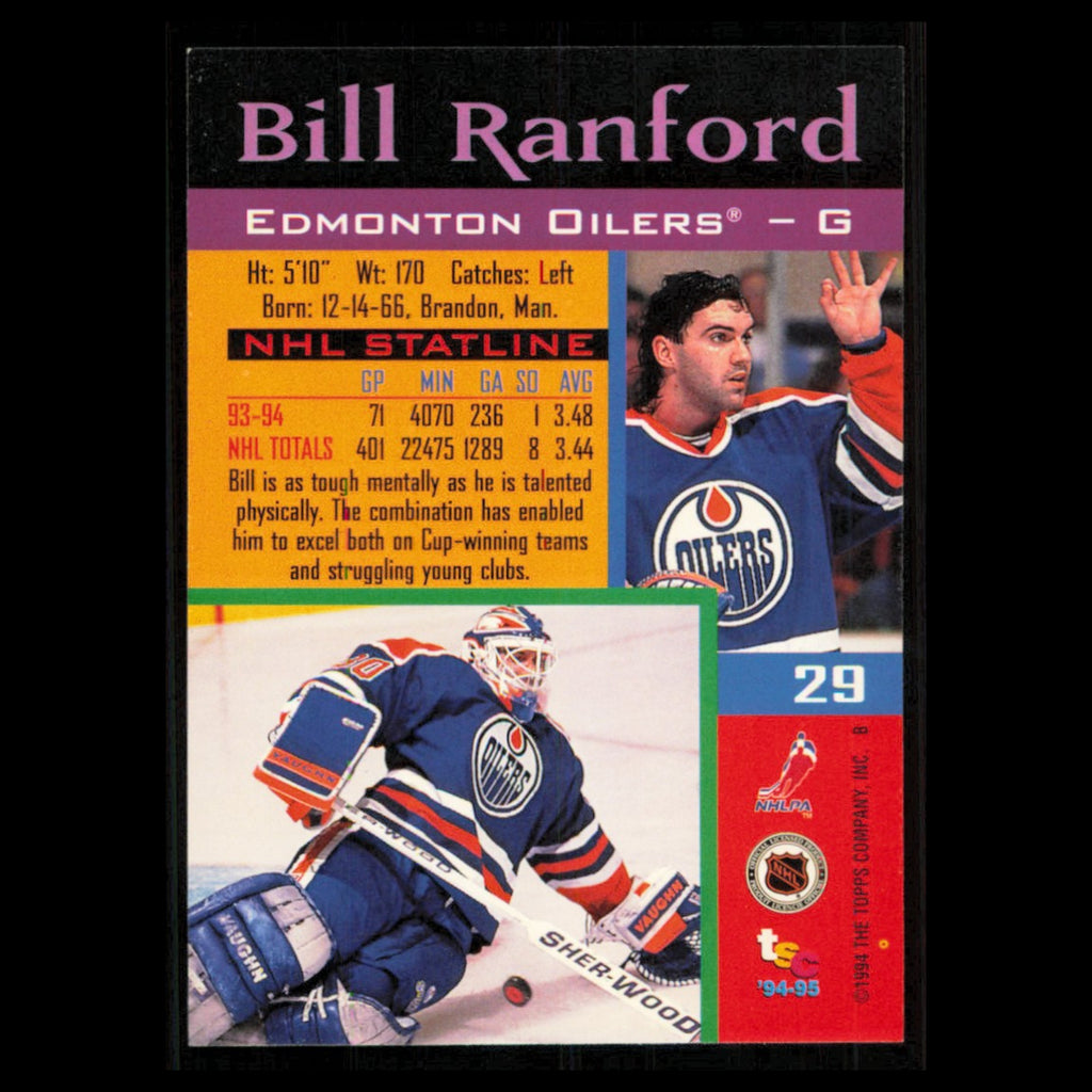 Bill Ranford #29 1994 Topps Stadium Club Super Teams Stanley Cup Collection Card