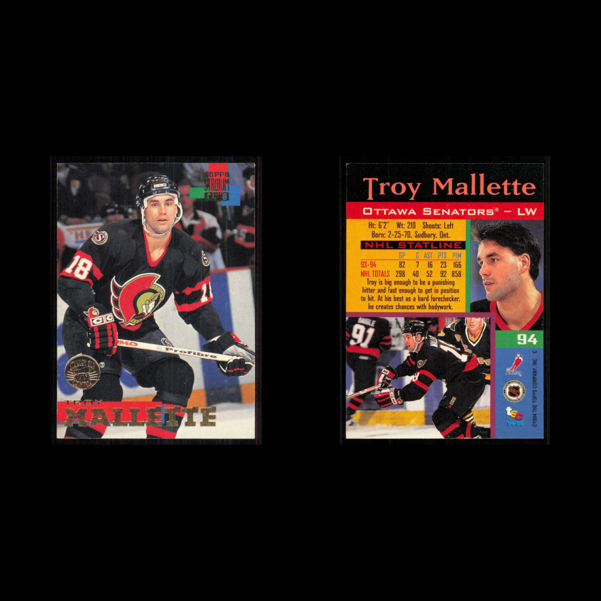 Troy Malette #94 1994 Topps Stadium Club Super Teams Stanley Cup Collection Card
