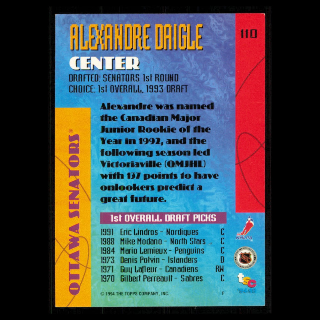 Alexandre Daigle #110 1994 Topps Stadium Club Super Teams Stanley Cup Collection