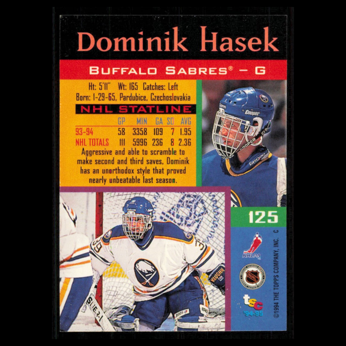 Dominik Hasek #125 1994 Topps Stadium Club Super Teams Stanley Cup Collection NM