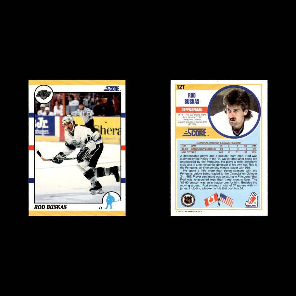 Rod Buskas Rookie #12T 1990 Score Rookie and Traded Los Angeles Kings Hockey NHL