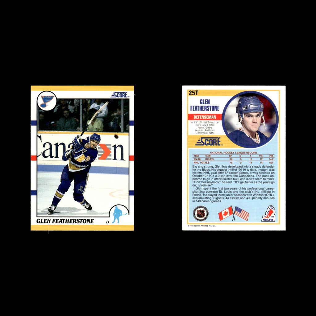 Glen Featherstone Rookie #25T 1990 Score Rookie and Traded St. Louis Blues Card