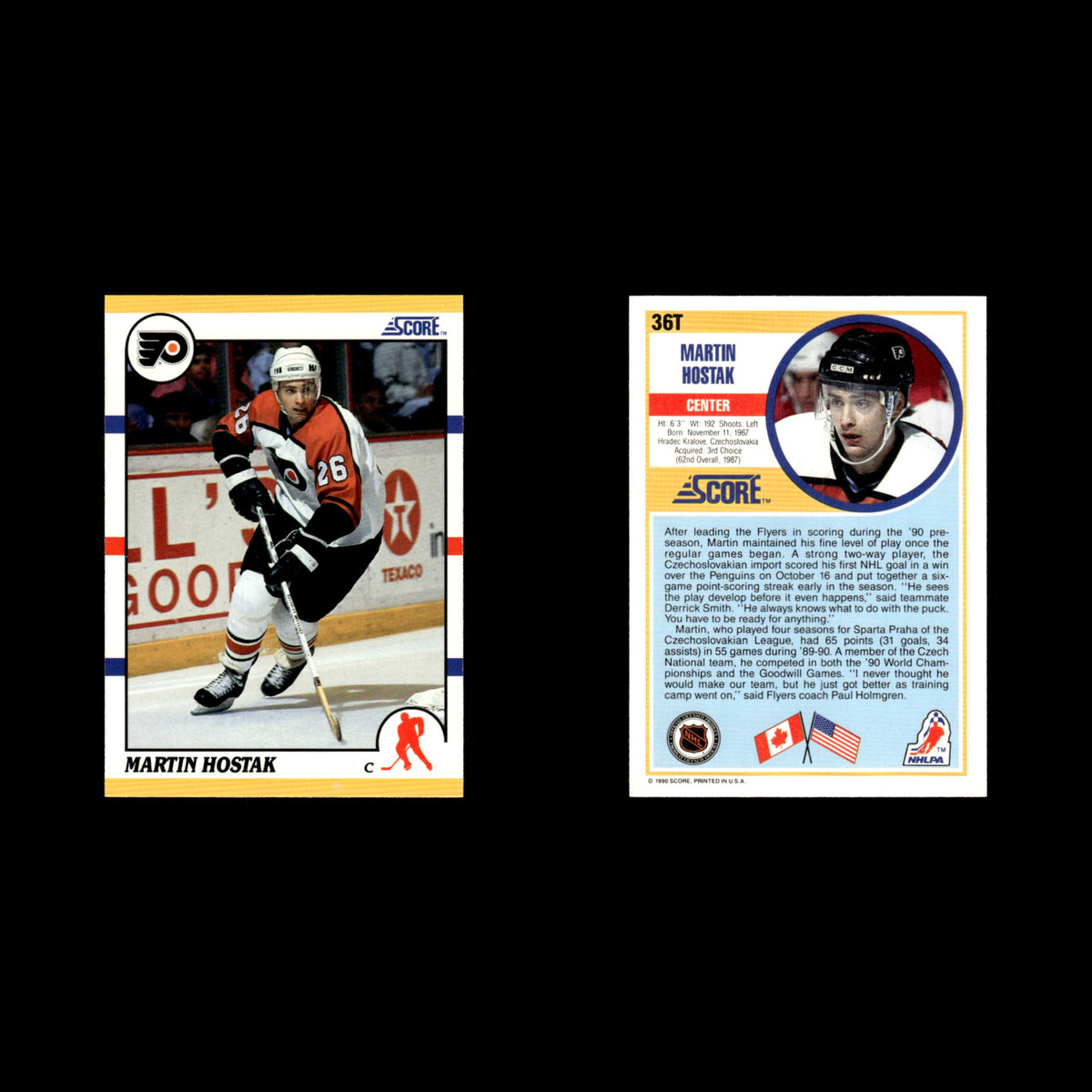Martin Hostak Rookie #36T 1990 Score Rookie and Traded Philadelphia Flyers Card