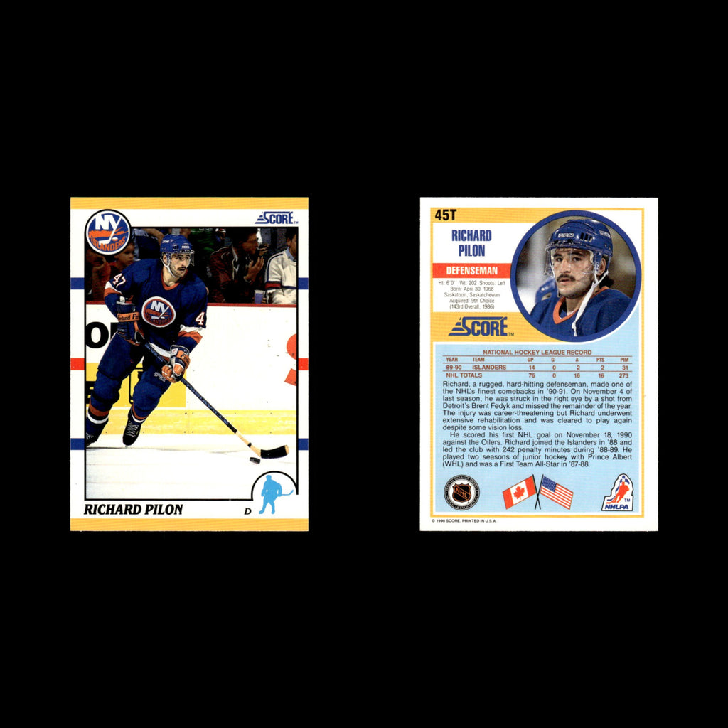 Rich Pilon Rookie #45T 1990 Score Rookie and Traded New York Islanders Hockey NM