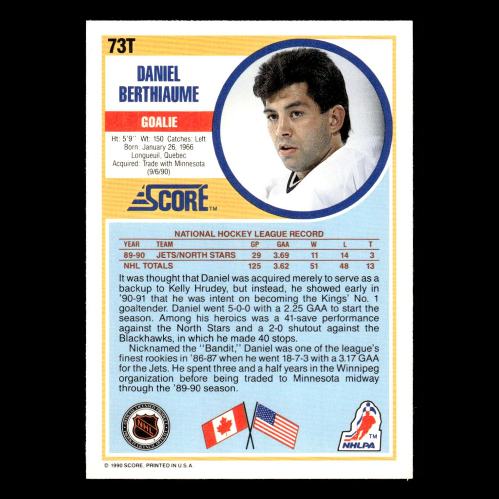 Daniel Berthiaume #73T 1990 Score Rookie and Traded Los Angeles Kings Hockey NHL
