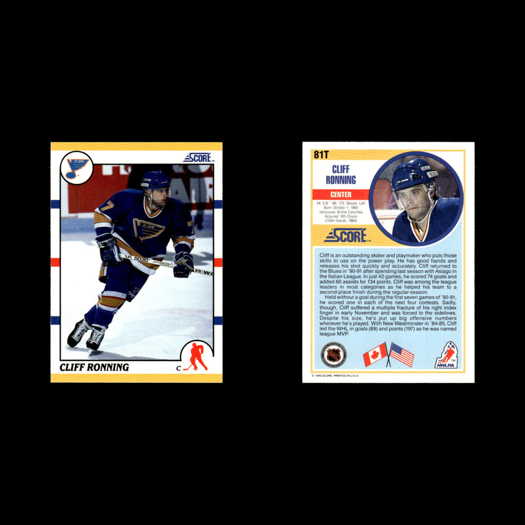 Cliff Ronning #81T 1990 Score Rookie and Traded St. Louis Blues Hockey Card NHL