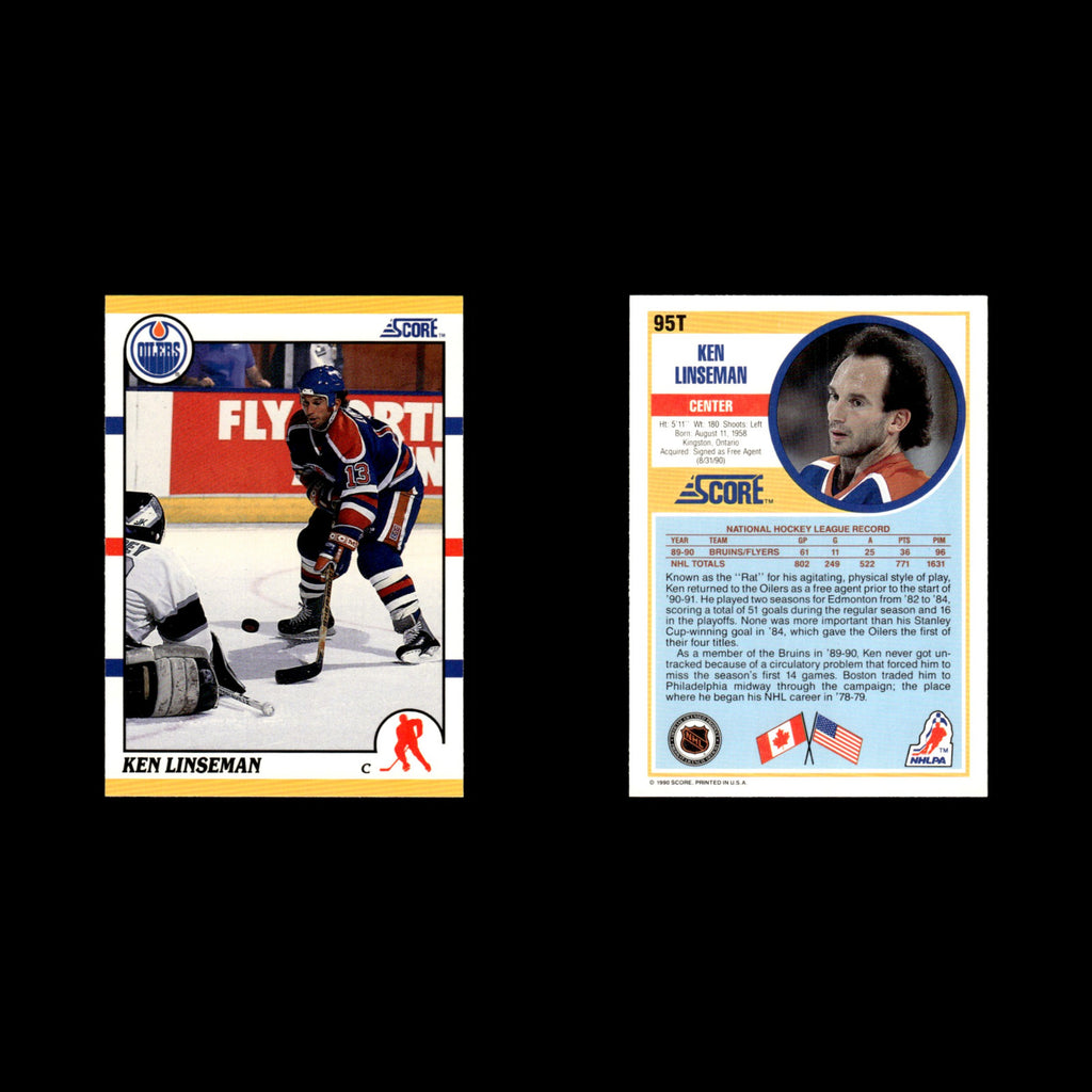 Ken Linseman #95T 1990 Score Rookie and Traded Edmonton Oilers Hockey Card NHL