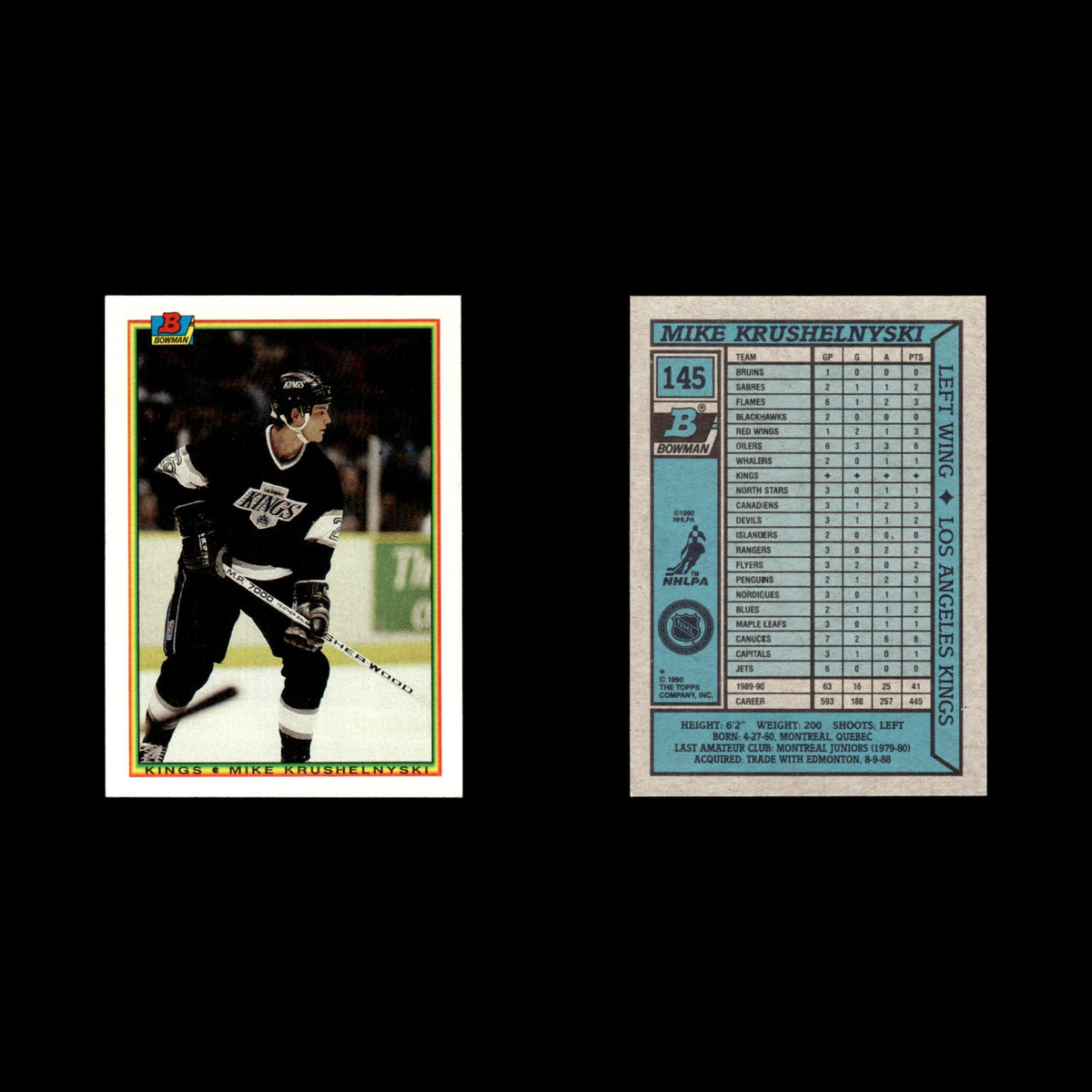 Mike Krushelnyski #145 1990 Bowman Los Angeles Kings Hockey Card NHL NM