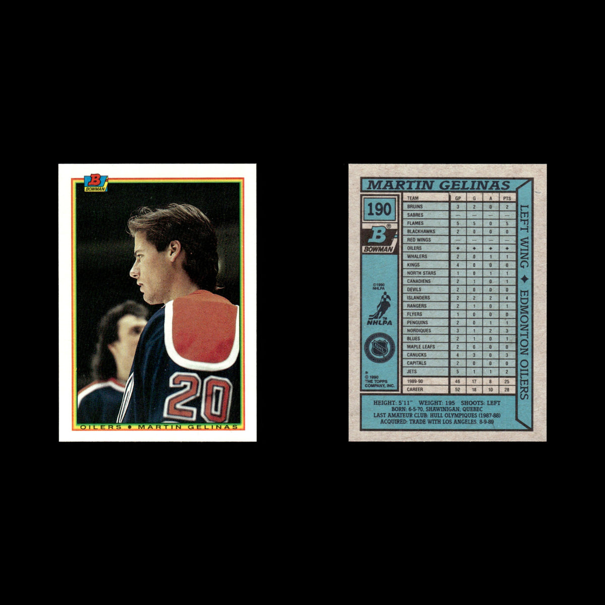 Martin Gelinas #190 1990 Bowman Edmonton Oilers Hockey Card NHL NM