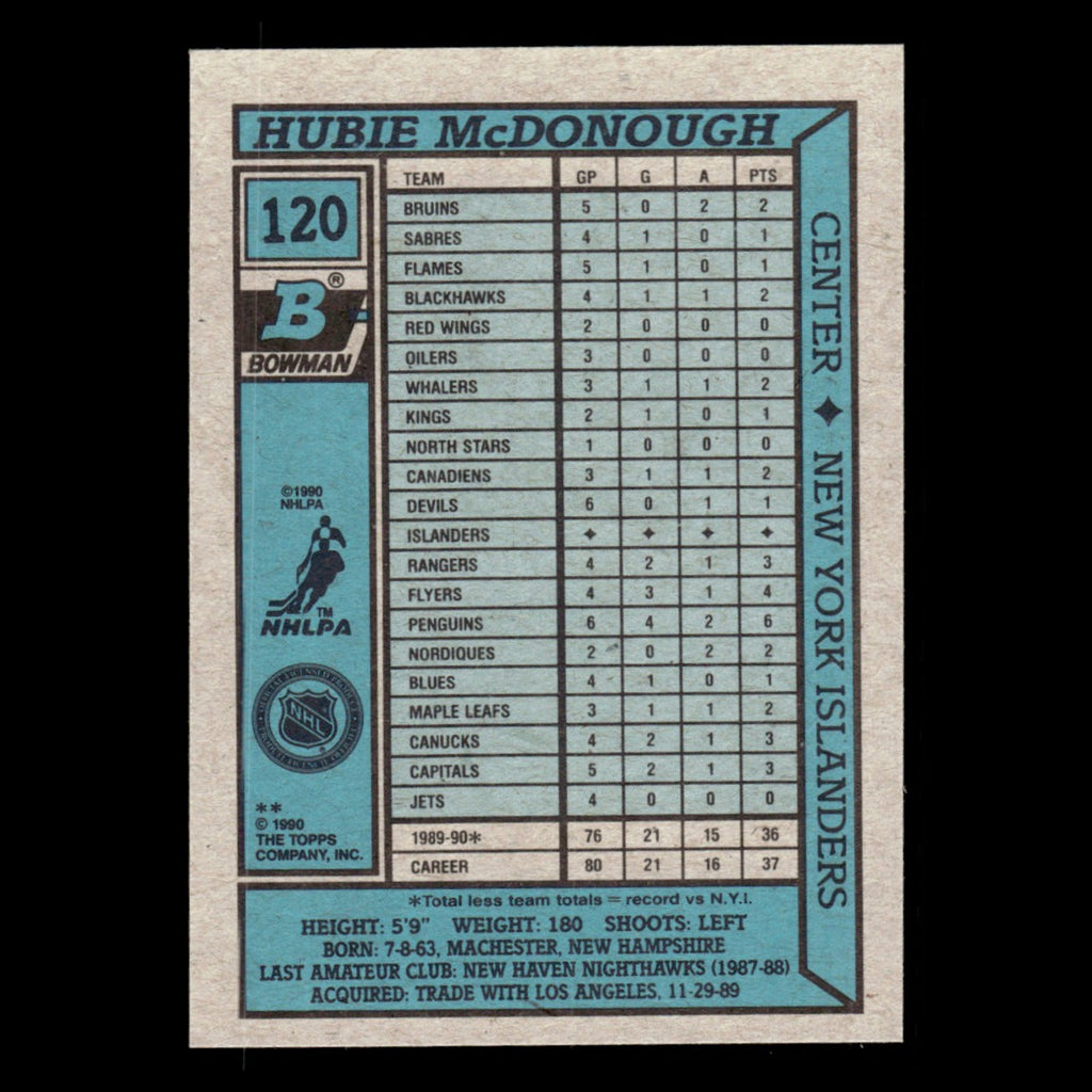 Hubie McDonough #120 1990 Bowman New York Islanders Hockey Card NHL NM