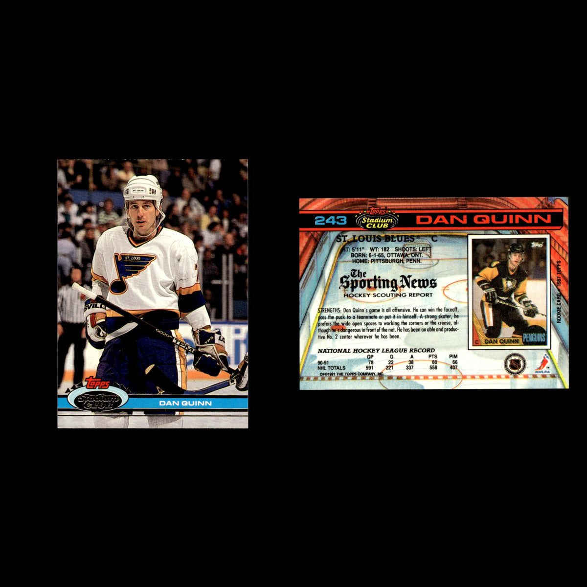 Dan Quinn #243 1991 Stadium Club St. Louis Blues Hockey Card NHL NM