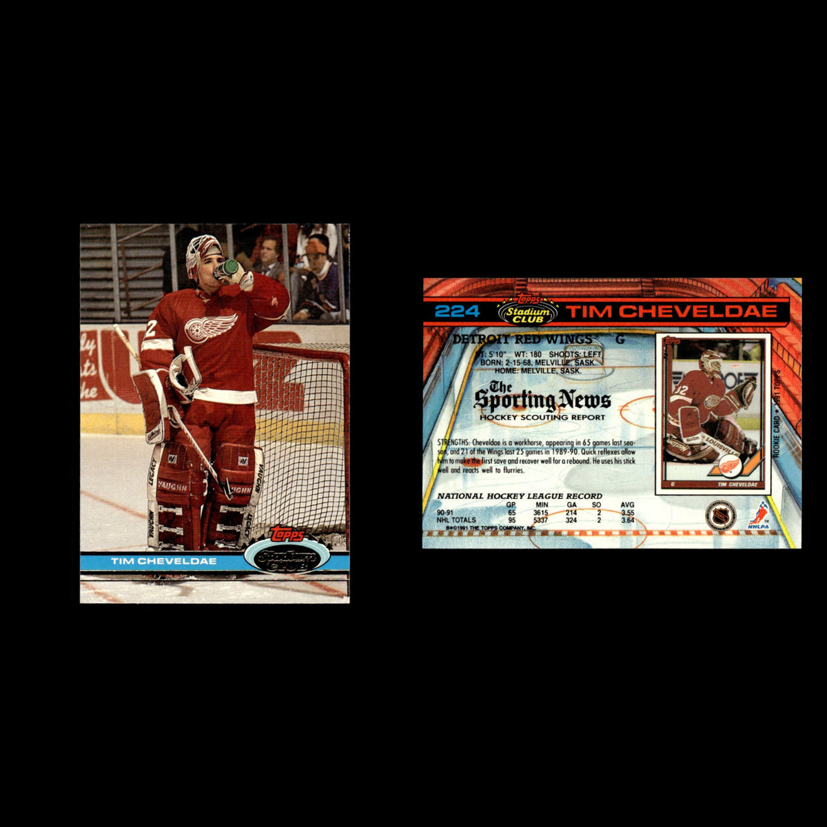Tim Cheveldae #224 1991 Stadium Club Detroit Red Wings Hockey Card NHL NM