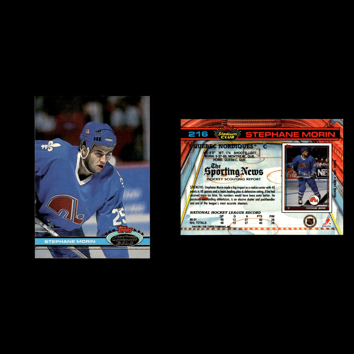 Stephane Morin #216 1991 Stadium Club Quebec Nordiques Hockey Card NHL NM